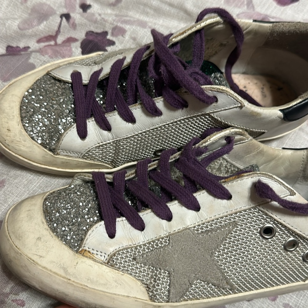 Golden Goose Silver Purple SuperStar Leather Glitter Sneaker 37 Limited Edition - Picture 11 of 11